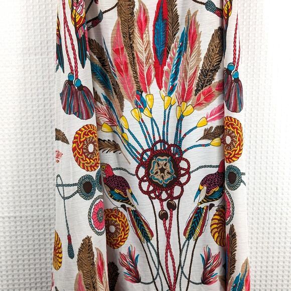 Y-Liee M Made in USA Multicolor Parrot Feather Print Dress Flutter Sleeve Boho - Picture 2 of 6